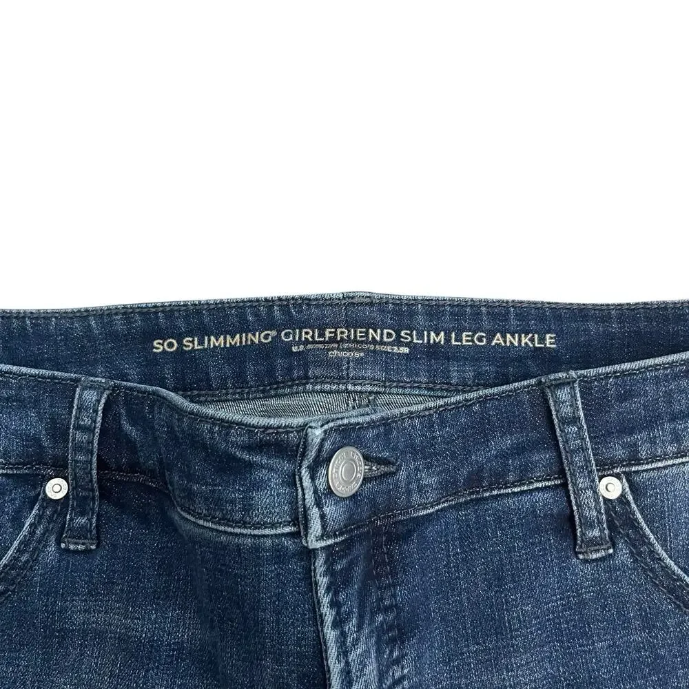 Chico's Dark Blue Cropped Jeans with Embellished Cuffs - Picture 5 of 10